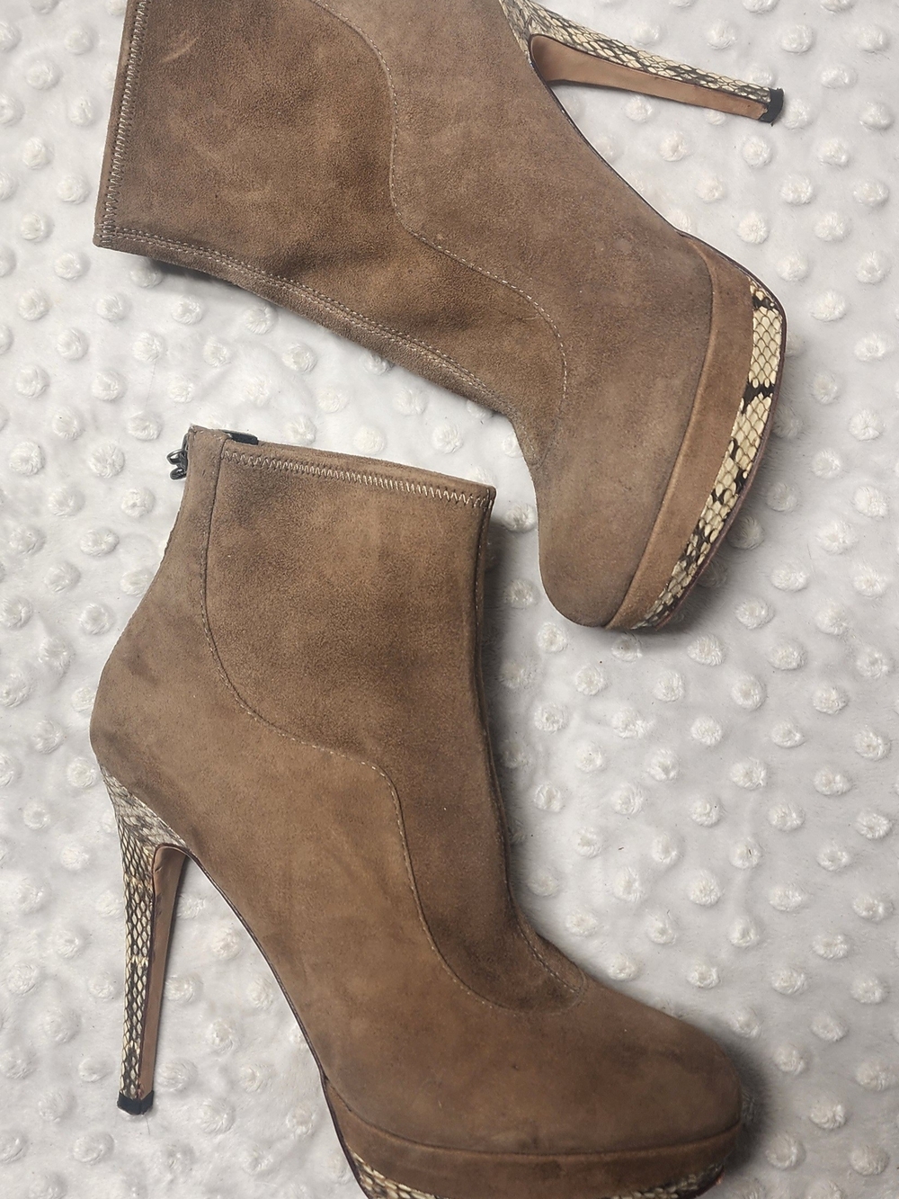 Halston Heritage Suede & Snakeskin Platform Booties US 7.5